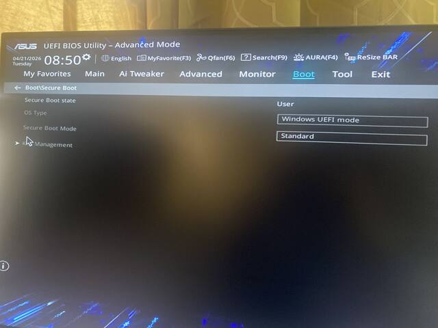 Secure boot settings